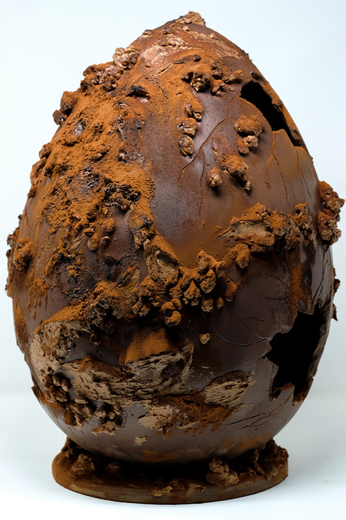 La sculpture de chocolat brûlé imaginée par le chef